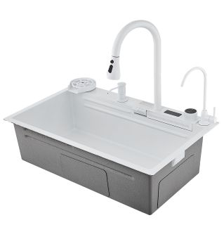 Многофункциональная кухонная мойка Savol S-SC002W с водопадом 75см белый